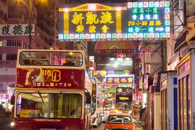 Big Bus Hong Kong Panoramic Night Tour by Open-Top Bus - Kowloon night from an open-top double-decker, not a stuffy bus